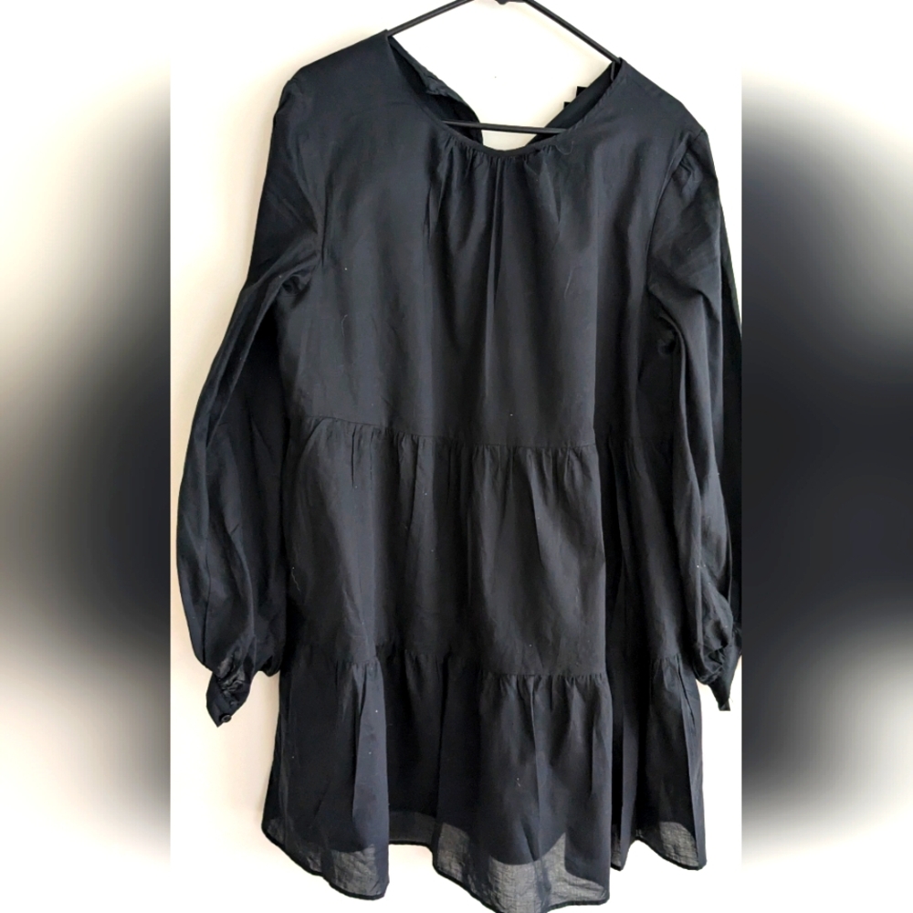 Black Puff Sleeve Babydoll Dress Boho Preppy Fairy LARGE